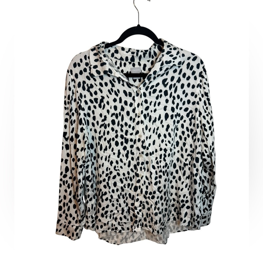 Chico’s Black and White Animal Print Button Down Top